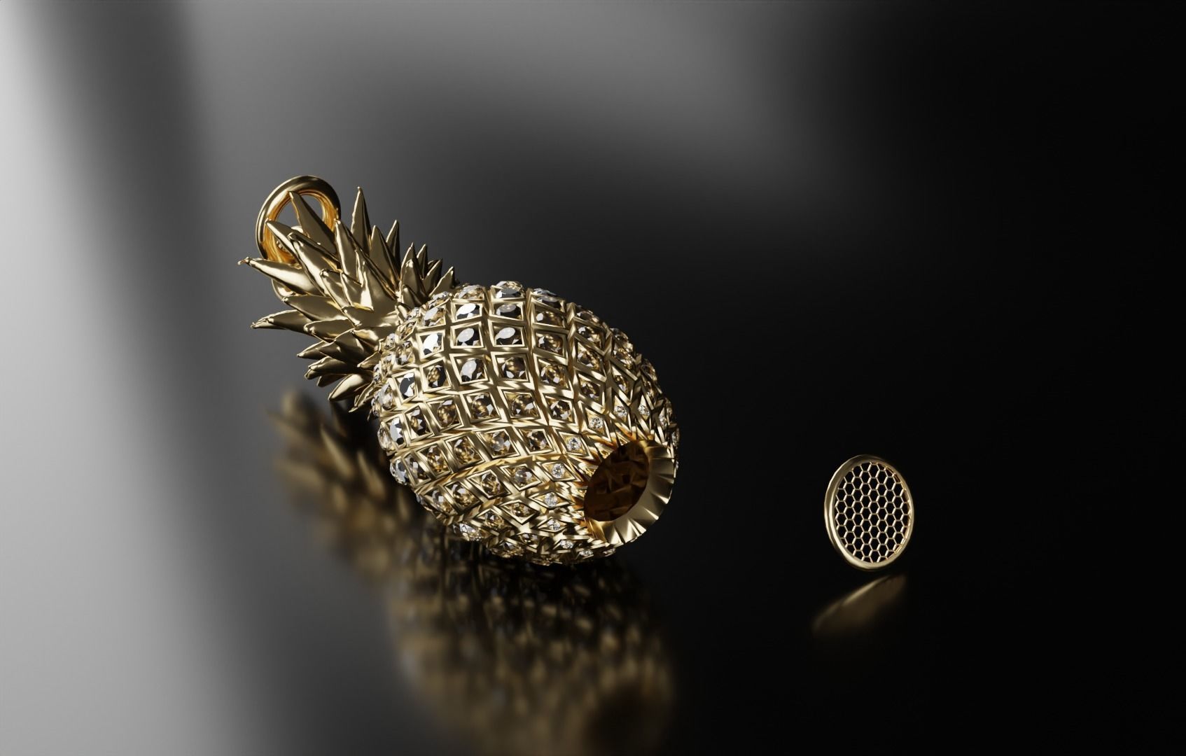 Golden Pineapple Pendant 3D model_6