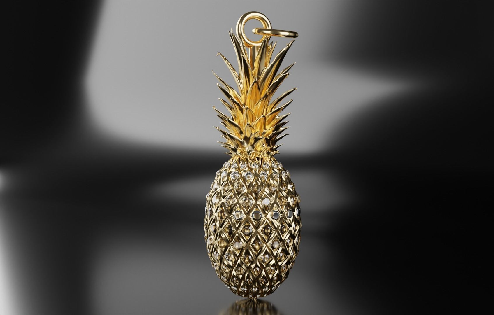 Golden Pineapple Pendant 3D model_4
