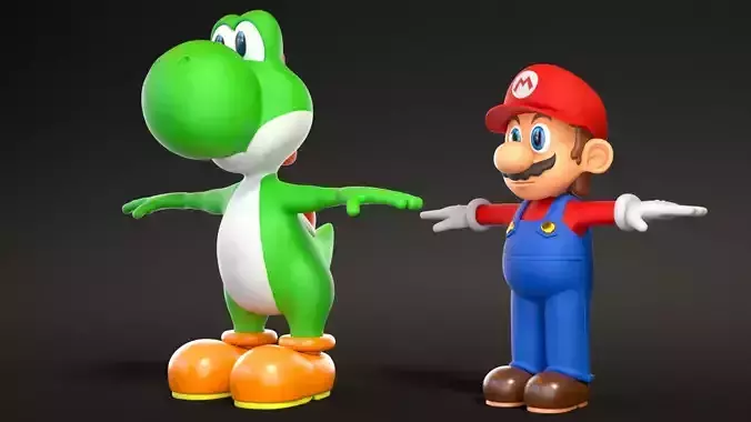 Mario And Yoshi From Game Low-poly 3D model