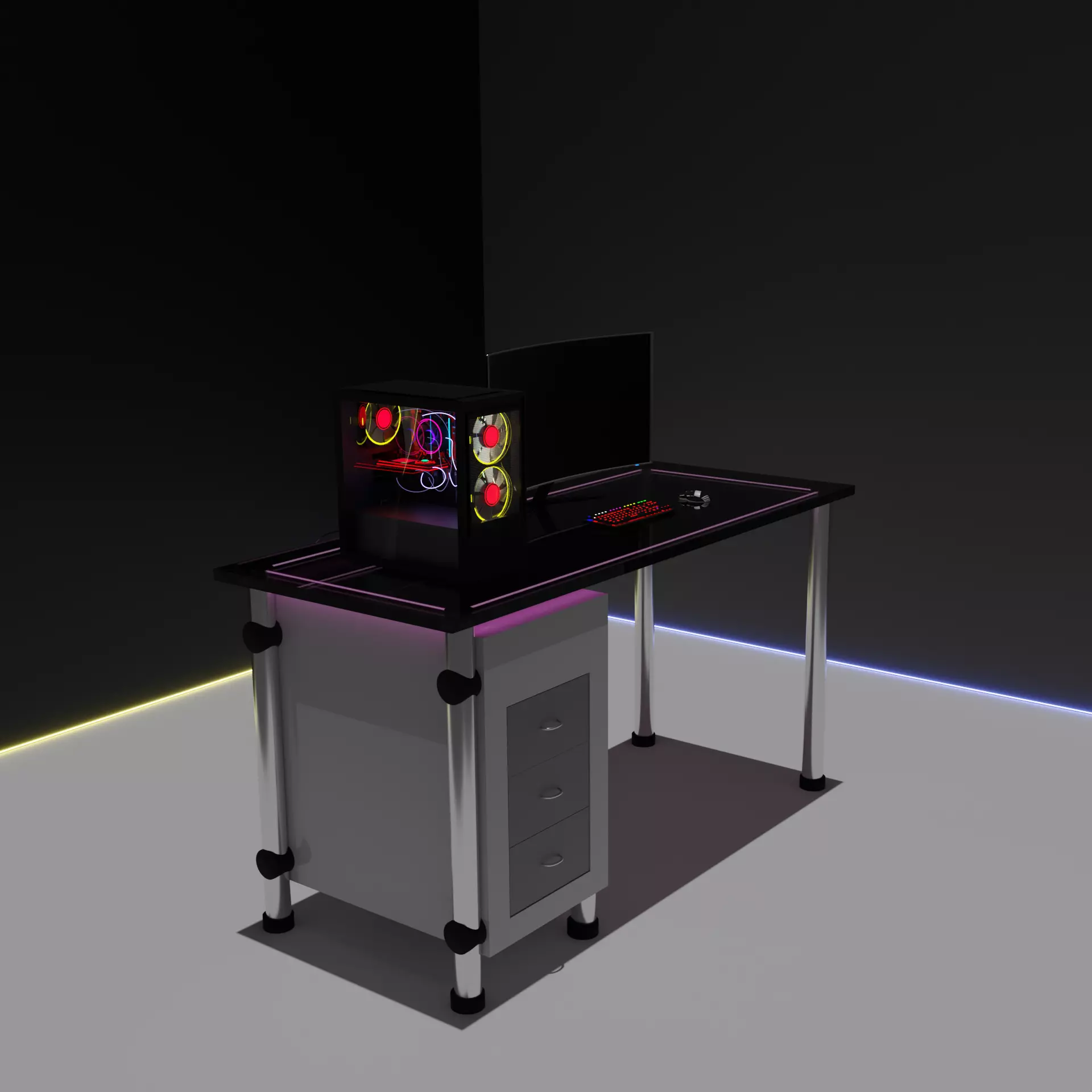 Desktop with pc and accessories 3D Model Low-poly 3D model