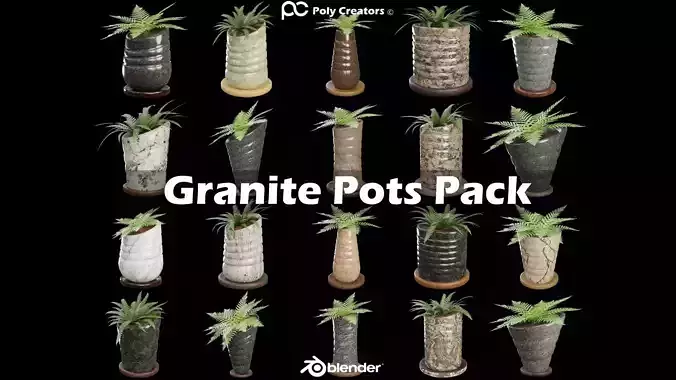 Granite Pots Pack Low-poly 3D model