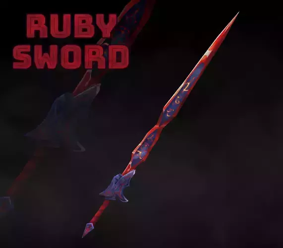 Handpainted Fantasy Ruby  Dark Sword Low-poly 3D model Low-poly
