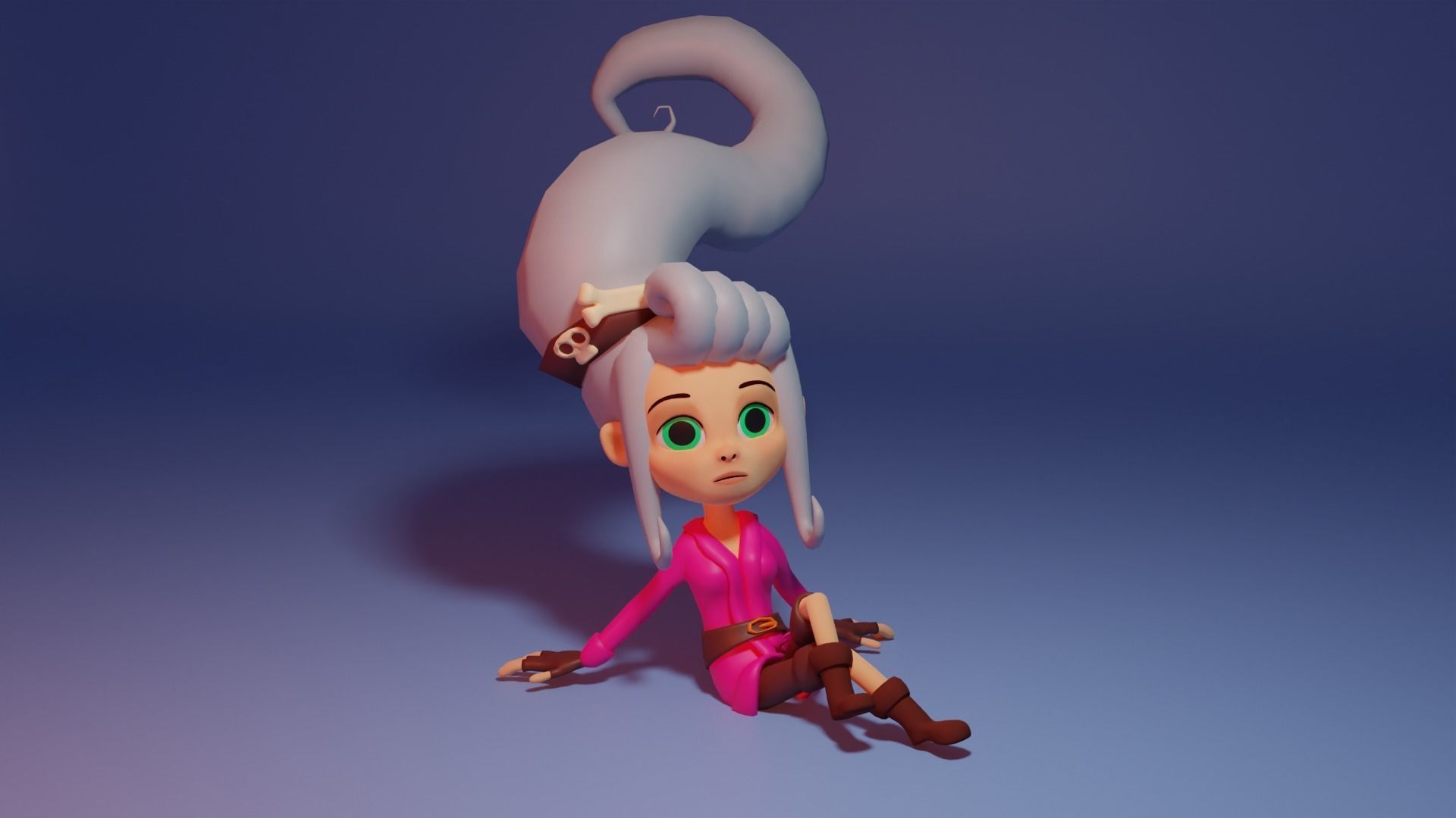 Character cartoon girl Low-poly 3D model_2