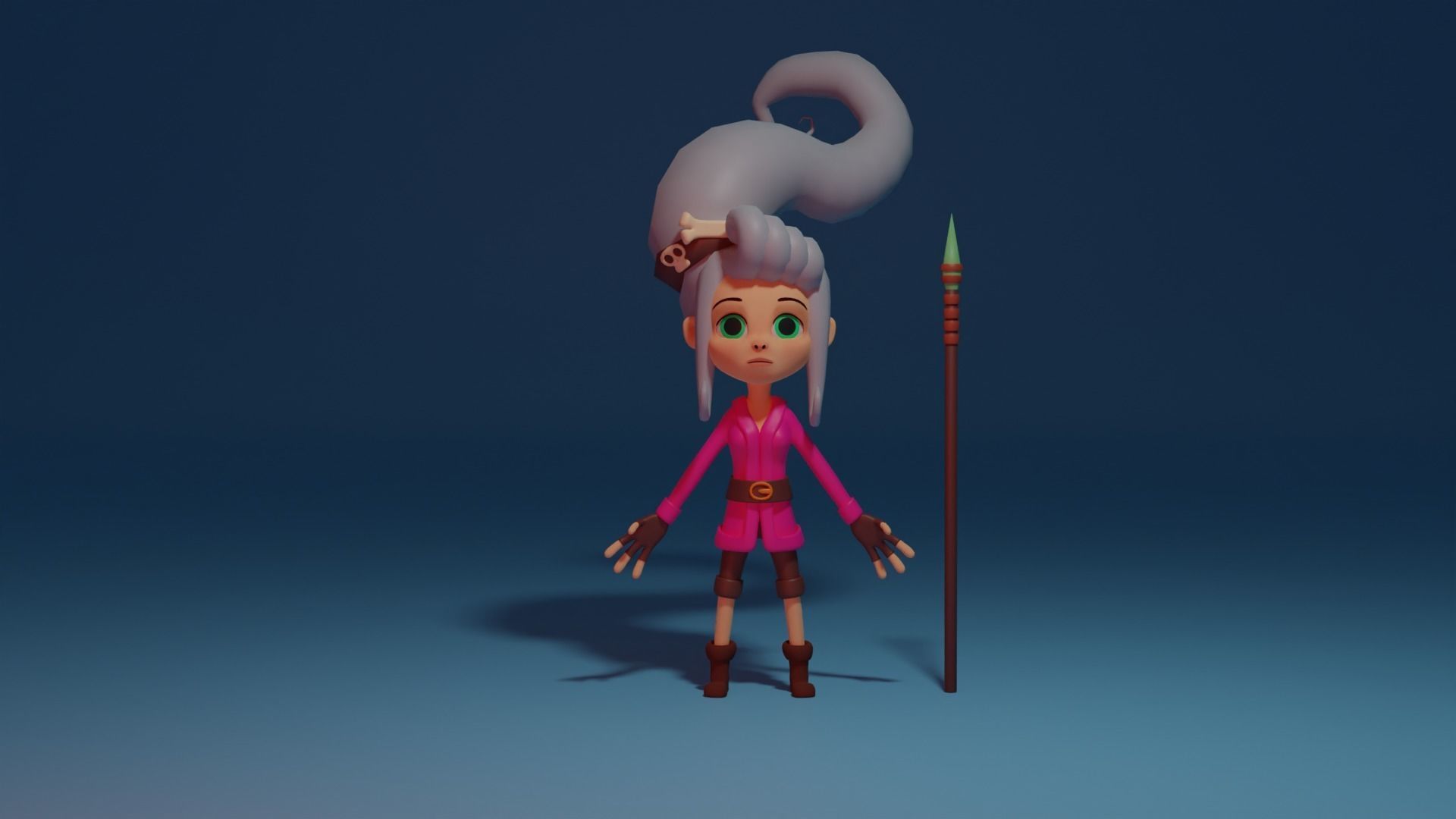 Character cartoon girl Low-poly 3D model_6