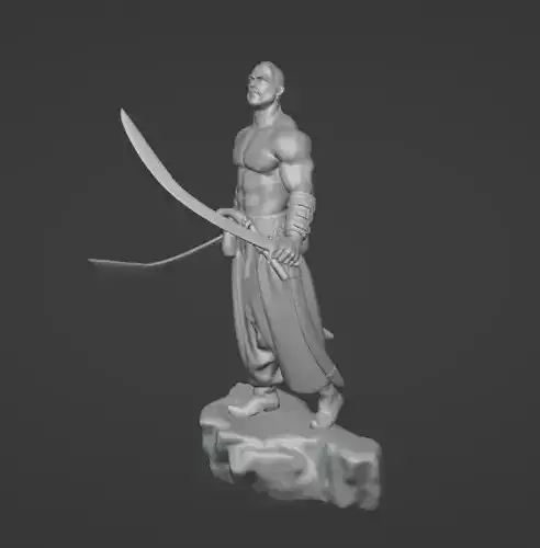 Ukrainian brave Kozak warrior stands on rock ready to print 3D print model