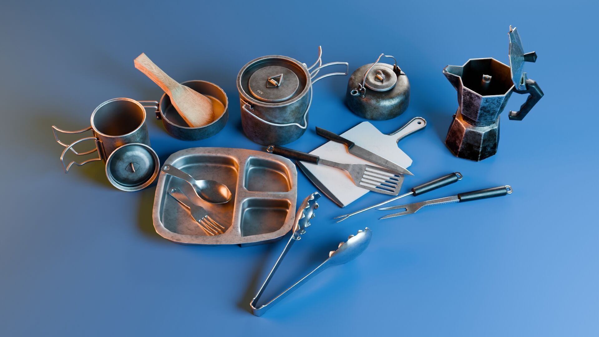 Camping Cookware Set Low-poly 3D model_2