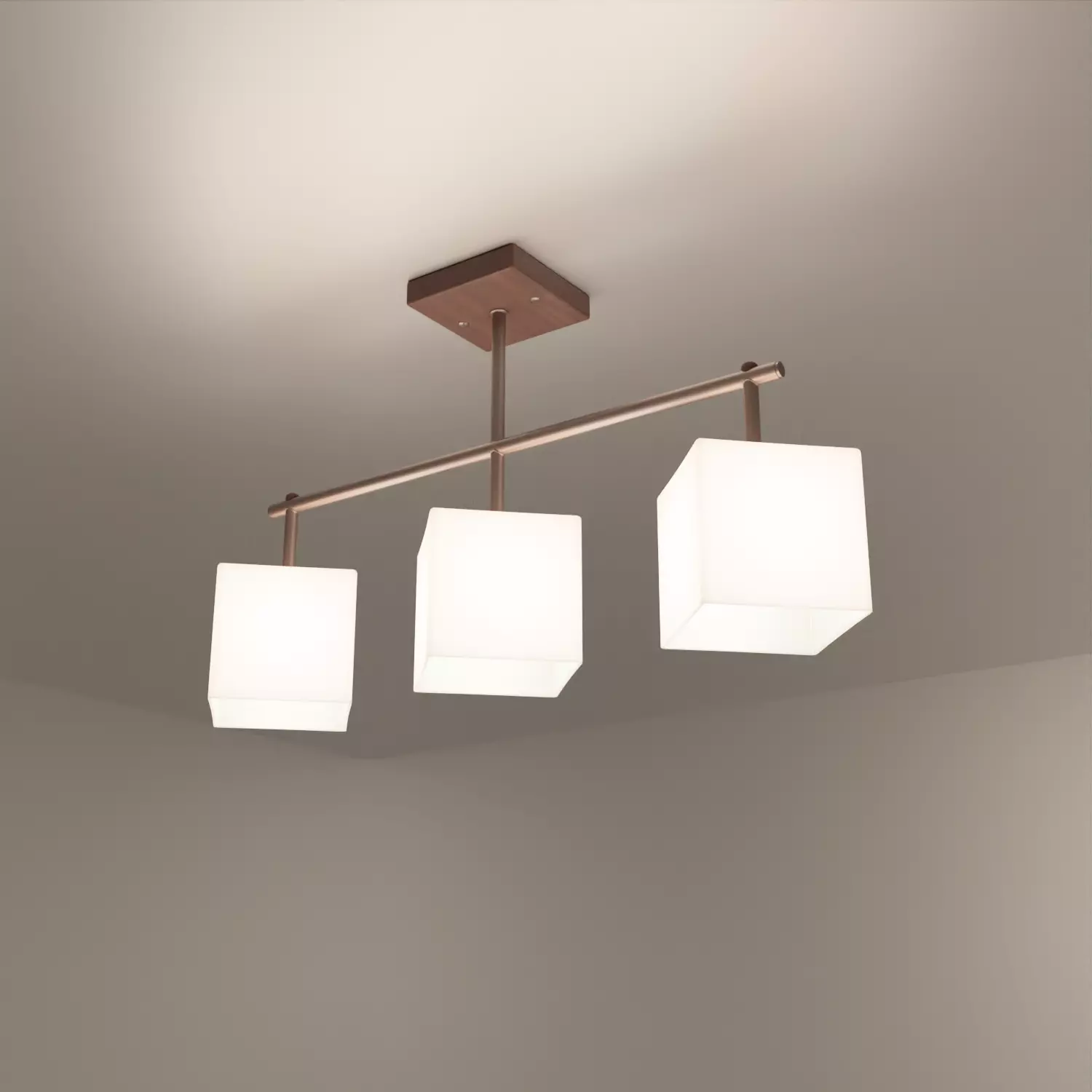 Chandalier low poly ceiling light with three square lights Low-poly 3D model