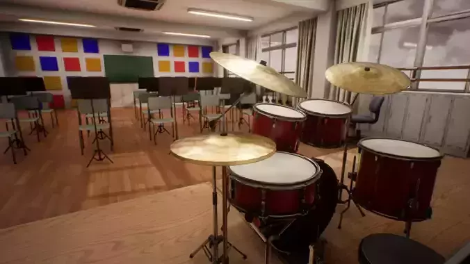 Japanese School Music Class - PBR Instruments Low-poly 3D model