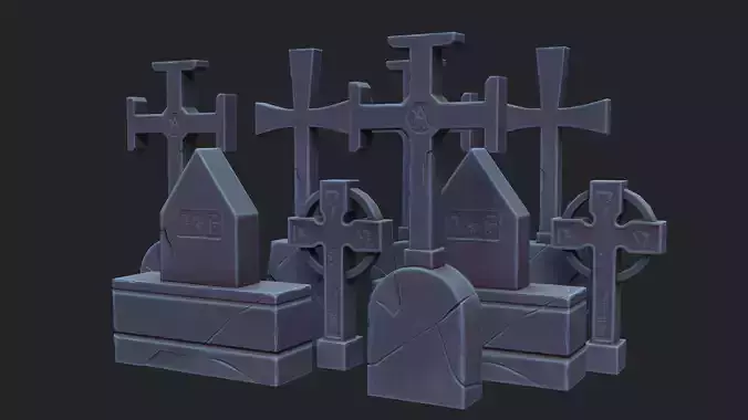 Tombstone gravestones and crosses Low-poly 3D model