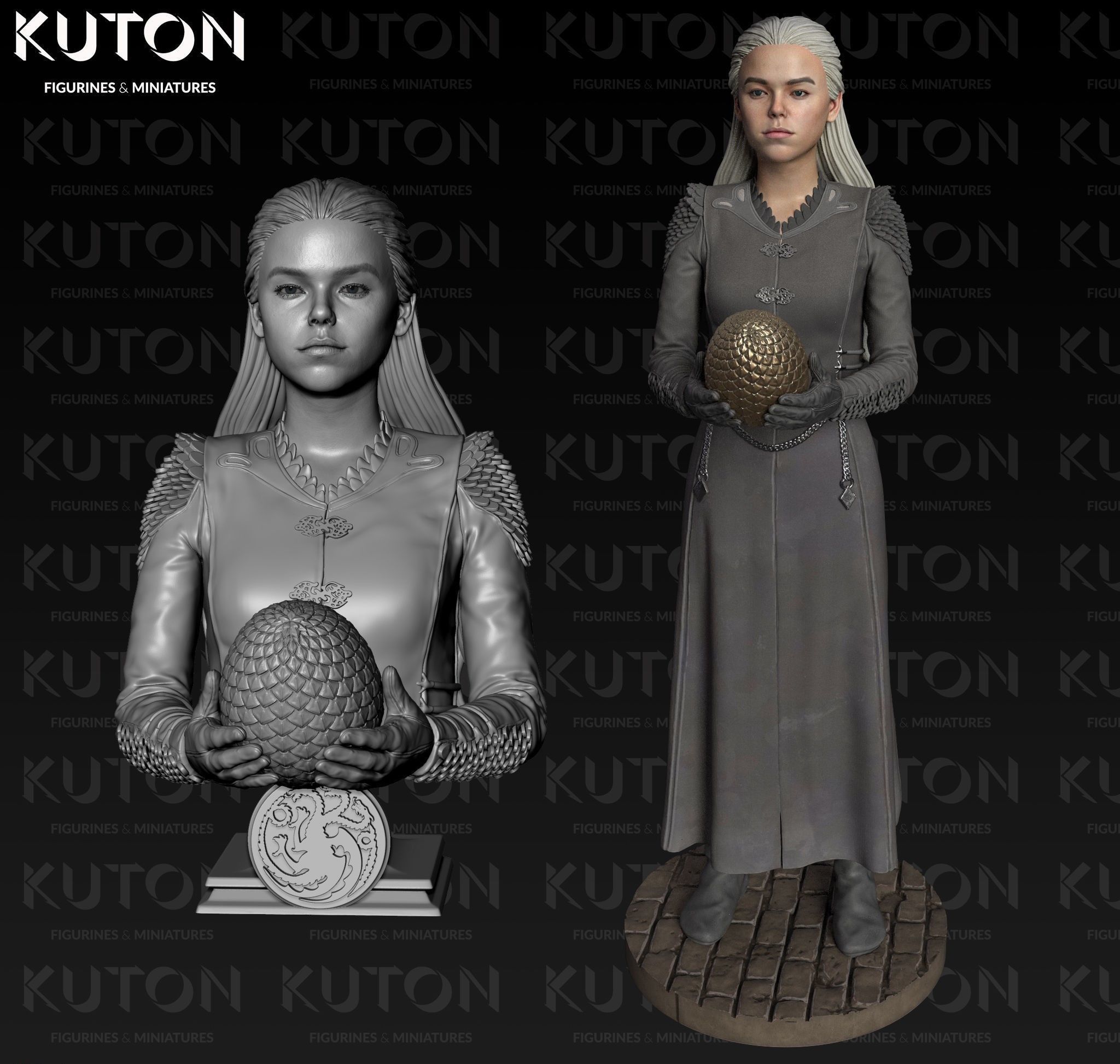 Rhaenyra statue of game of thrones character 3D print model_1