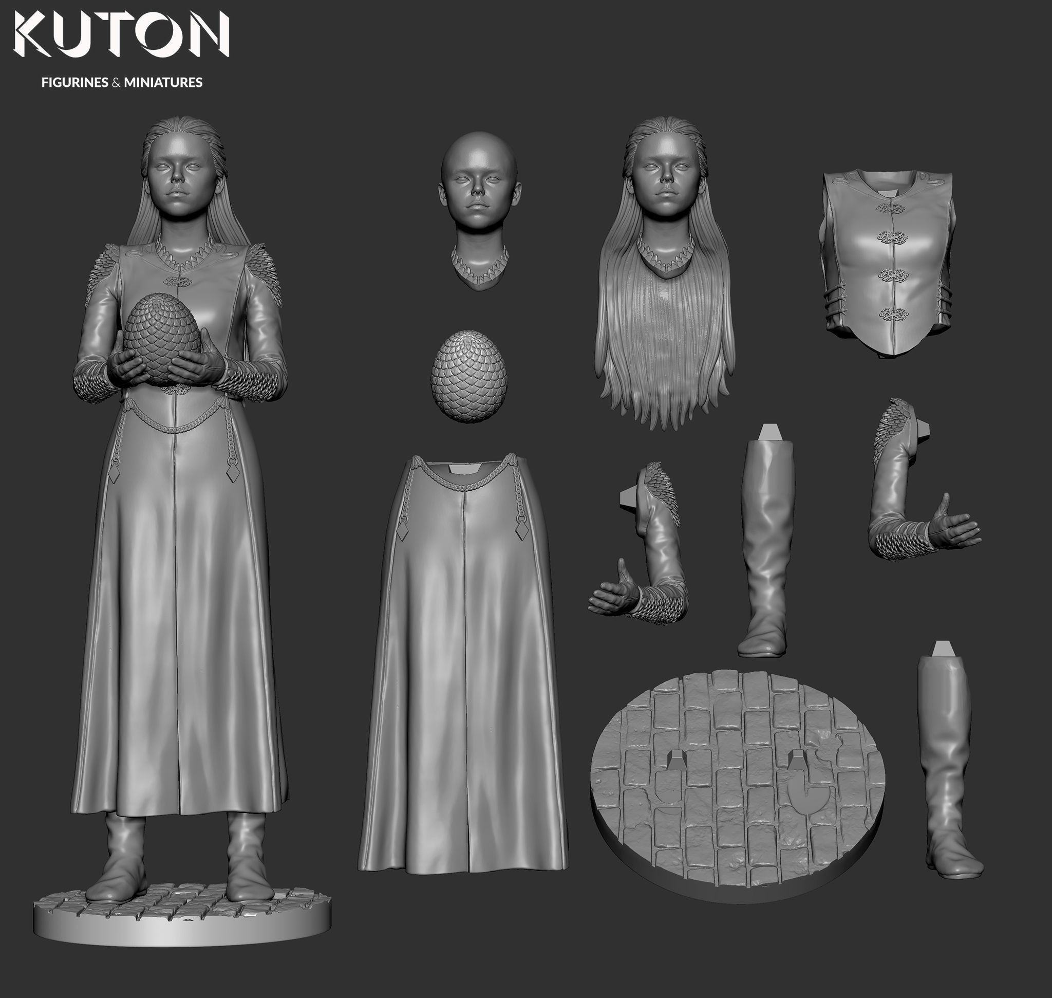 Rhaenyra statue of game of thrones character 3D print model_4