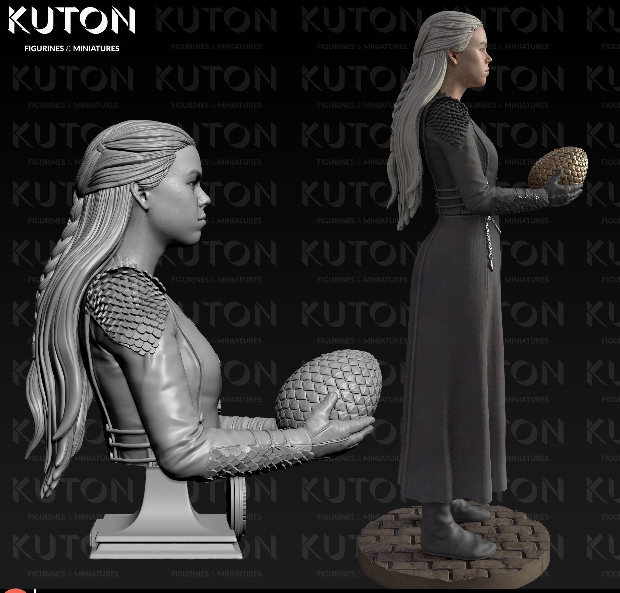 Rhaenyra statue of game of thrones character 3D print model_2