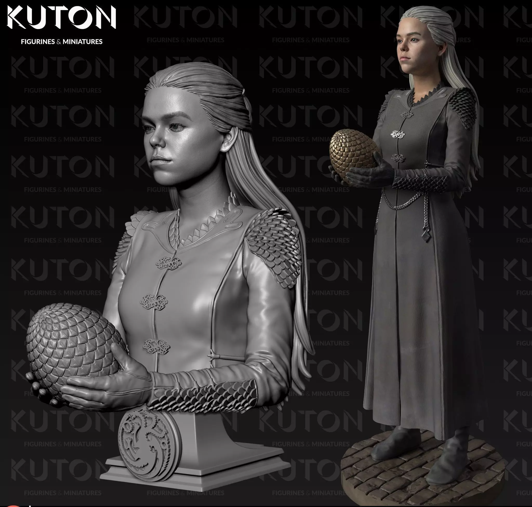 Rhaenyra statue of game of thrones character 3D print model_0
