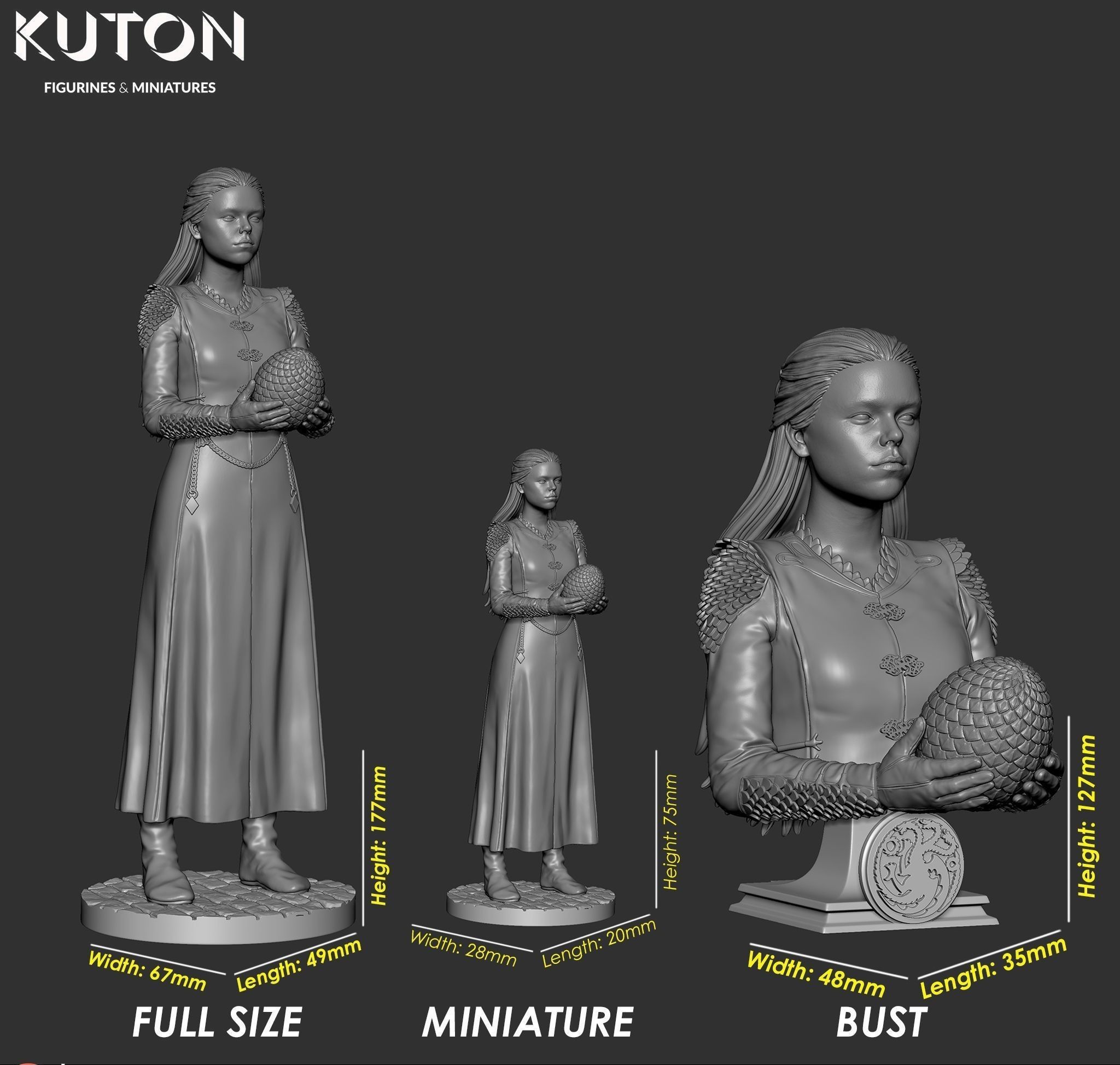 Rhaenyra statue of game of thrones character 3D print model_6