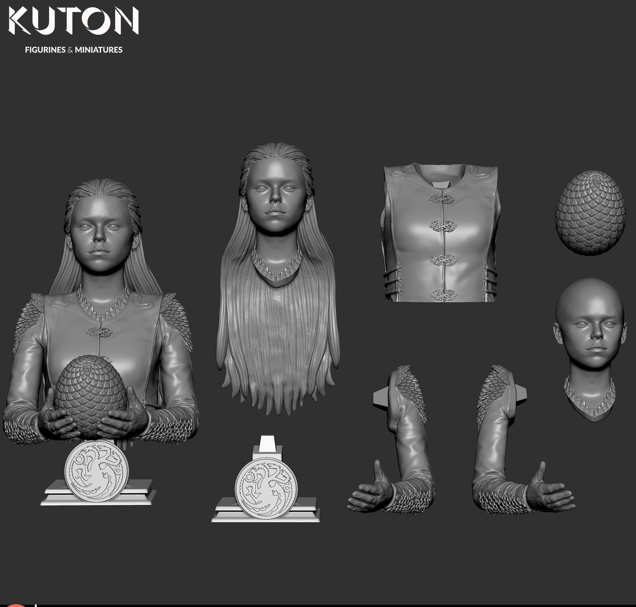 Rhaenyra statue of game of thrones character 3D print model_5