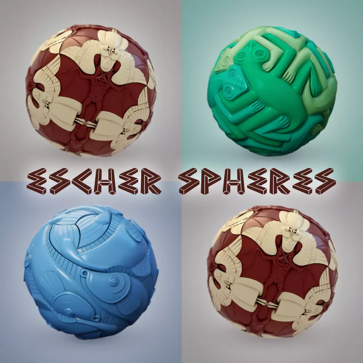 Escher Spheres animated Low-poly 3D model