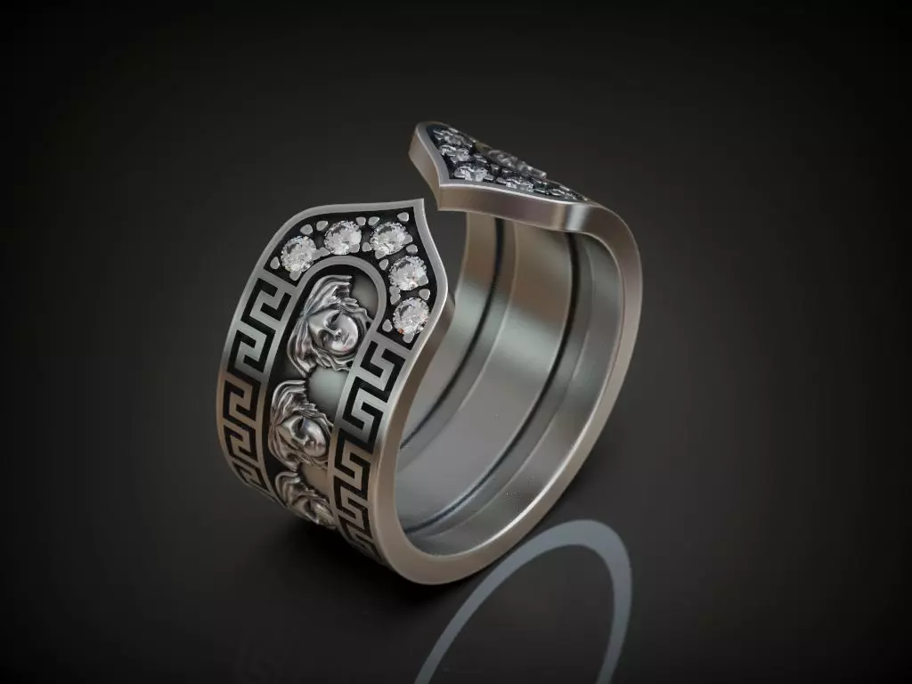 Ring meander Gorgon Medusa adjustable diamond ring for women 3D print model