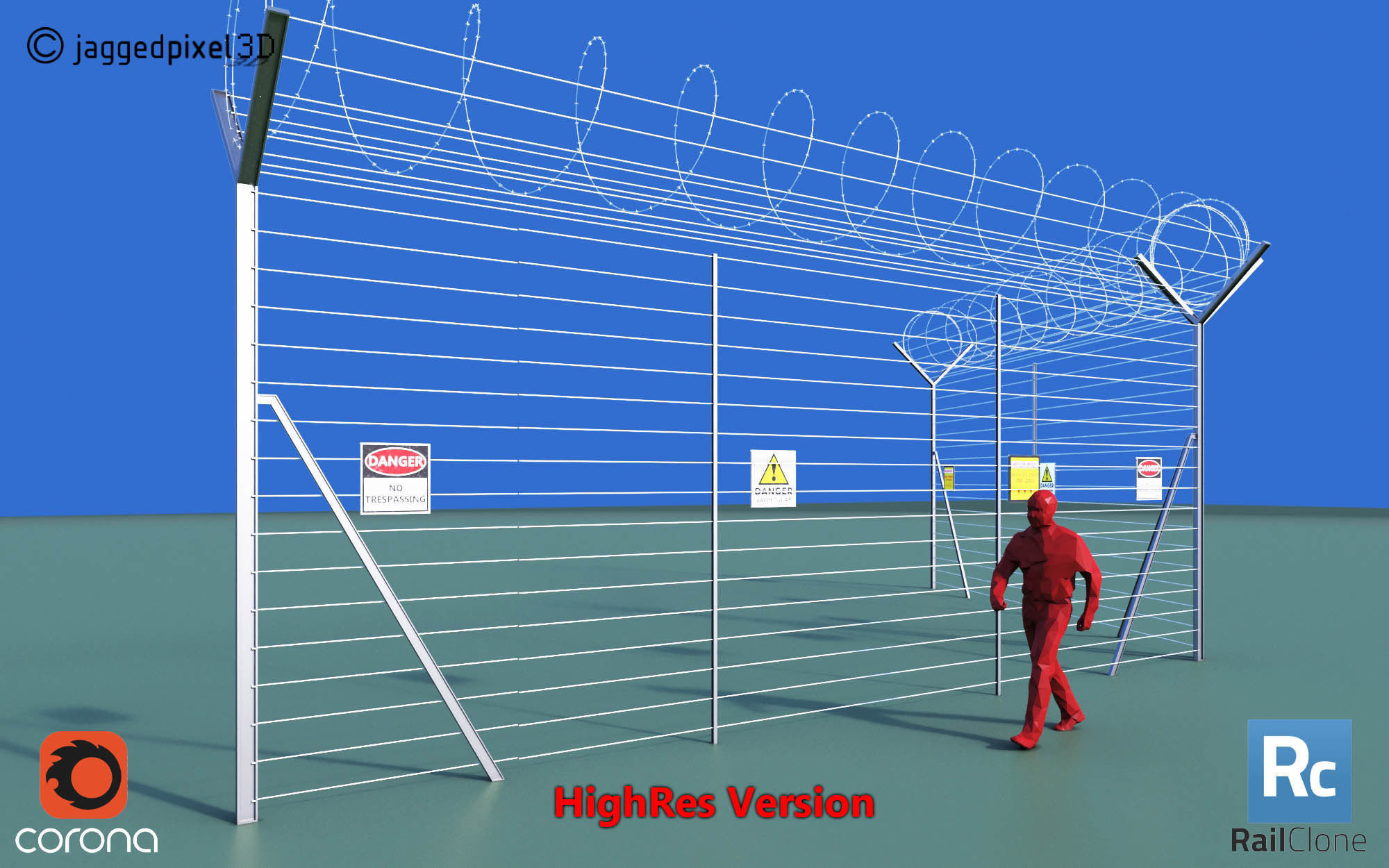 Barbed Wire Fence Railclone System - 3 types 3D model_2