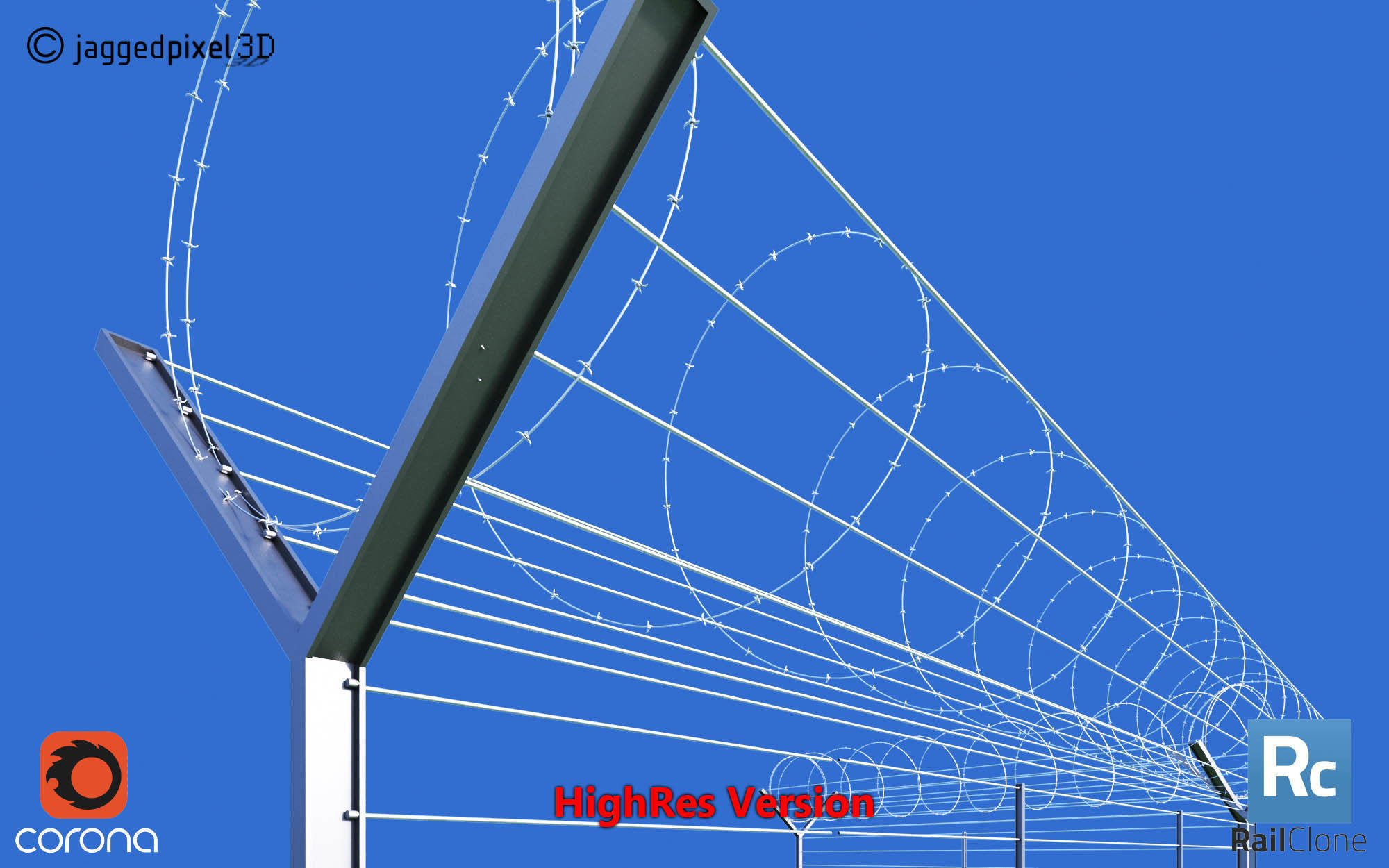 Barbed Wire Fence Railclone System - 3 types 3D model_4