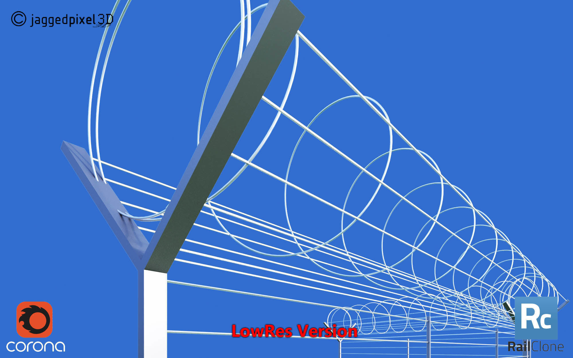 Barbed Wire Fence Railclone System - 3 types 3D model_10
