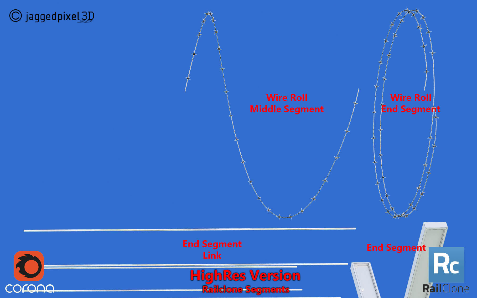 Barbed Wire Fence Railclone System - 3 types 3D model_5
