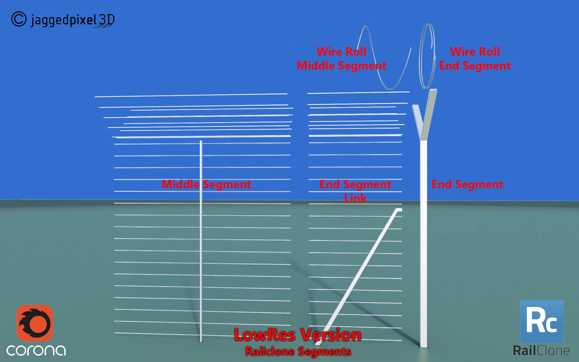 Barbed Wire Fence Railclone System - 3 types 3D model_6