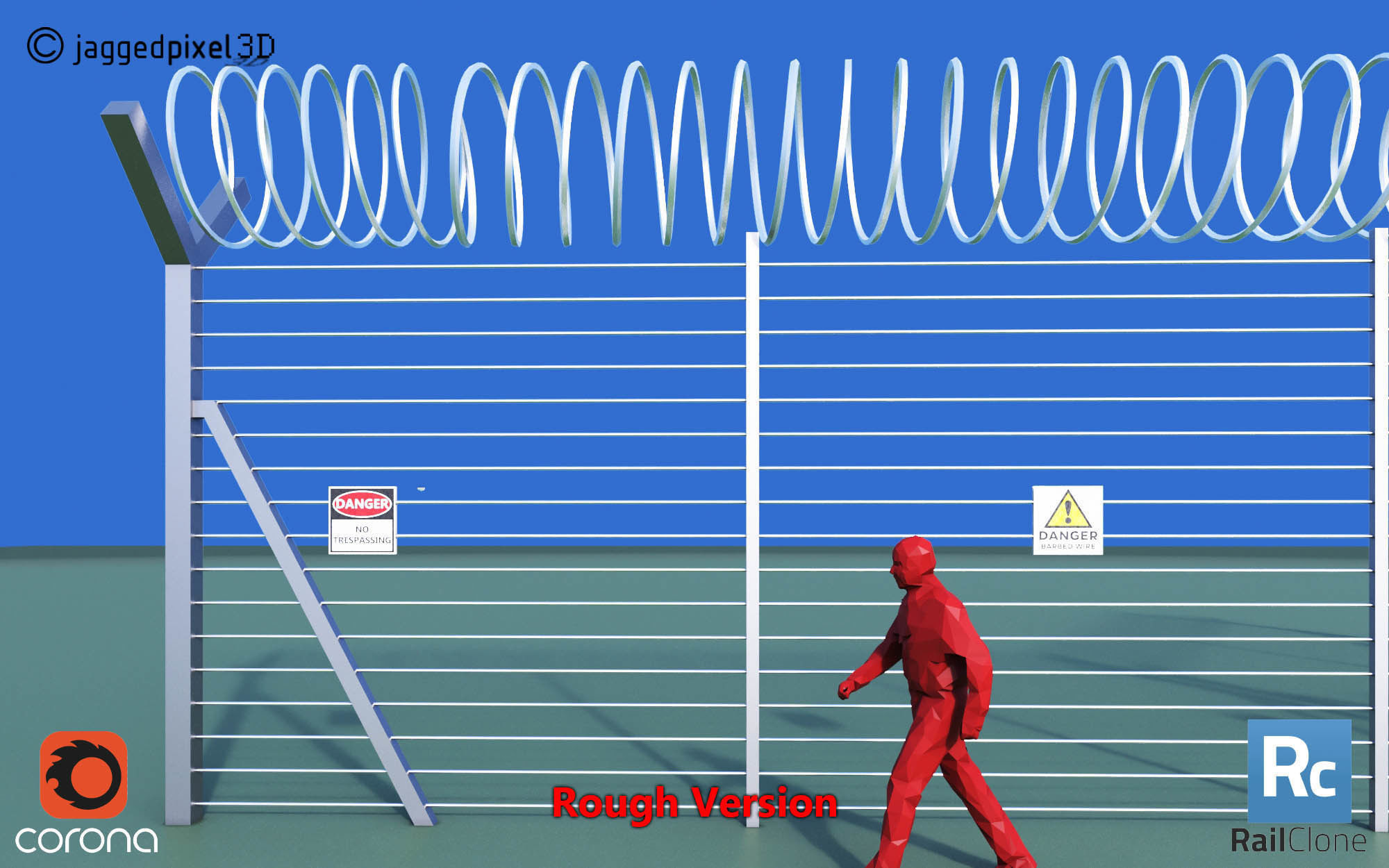 Barbed Wire Fence Railclone System - 3 types 3D model_13