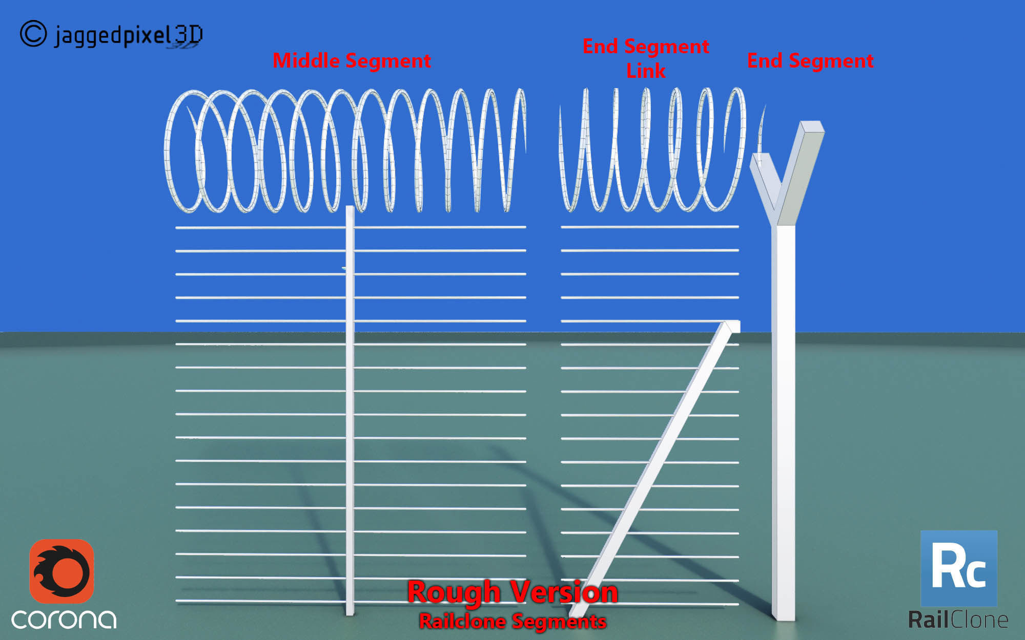 Barbed Wire Fence Railclone System - 3 types 3D model_14