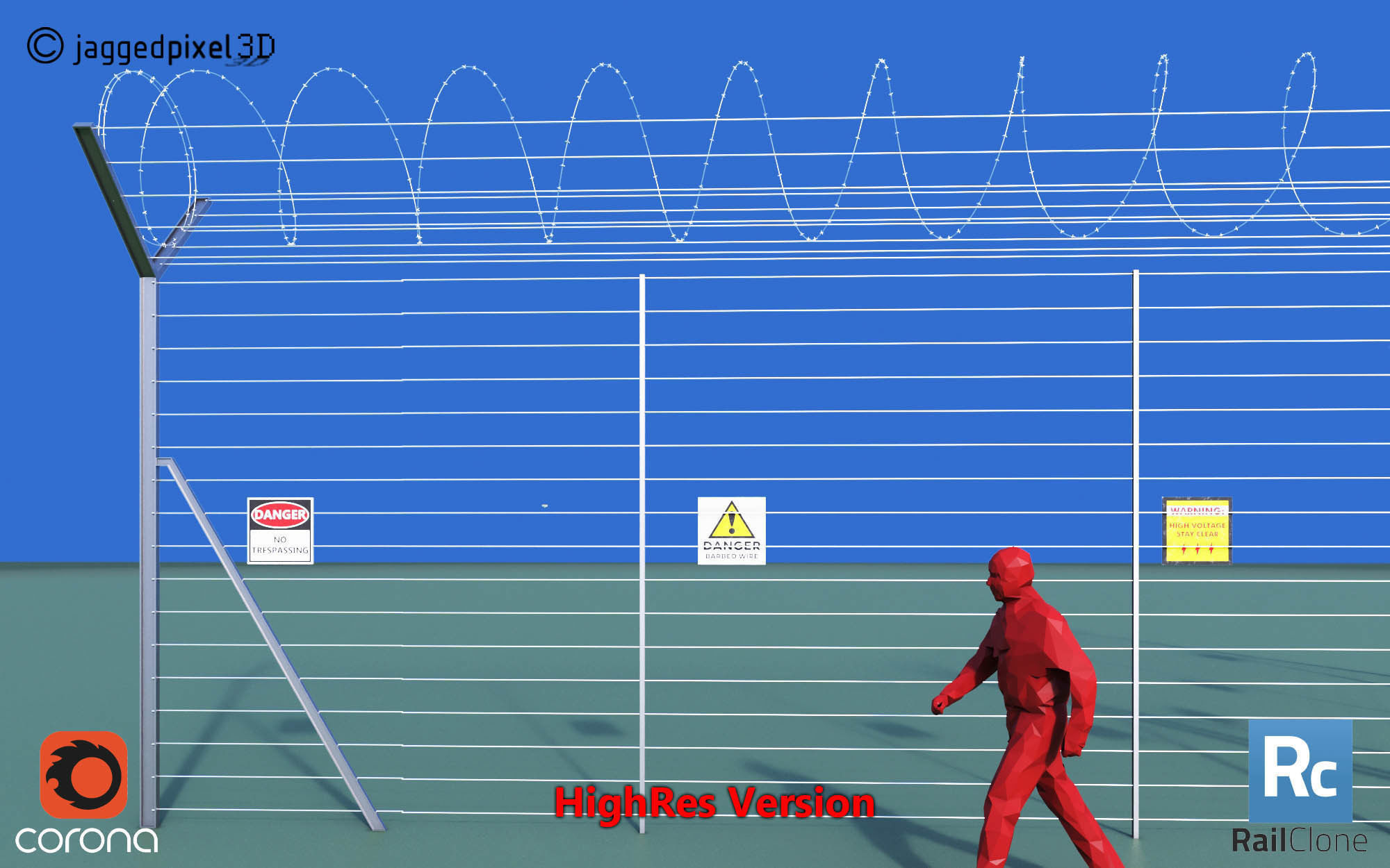 Barbed Wire Fence Railclone System - 3 types 3D model_3
