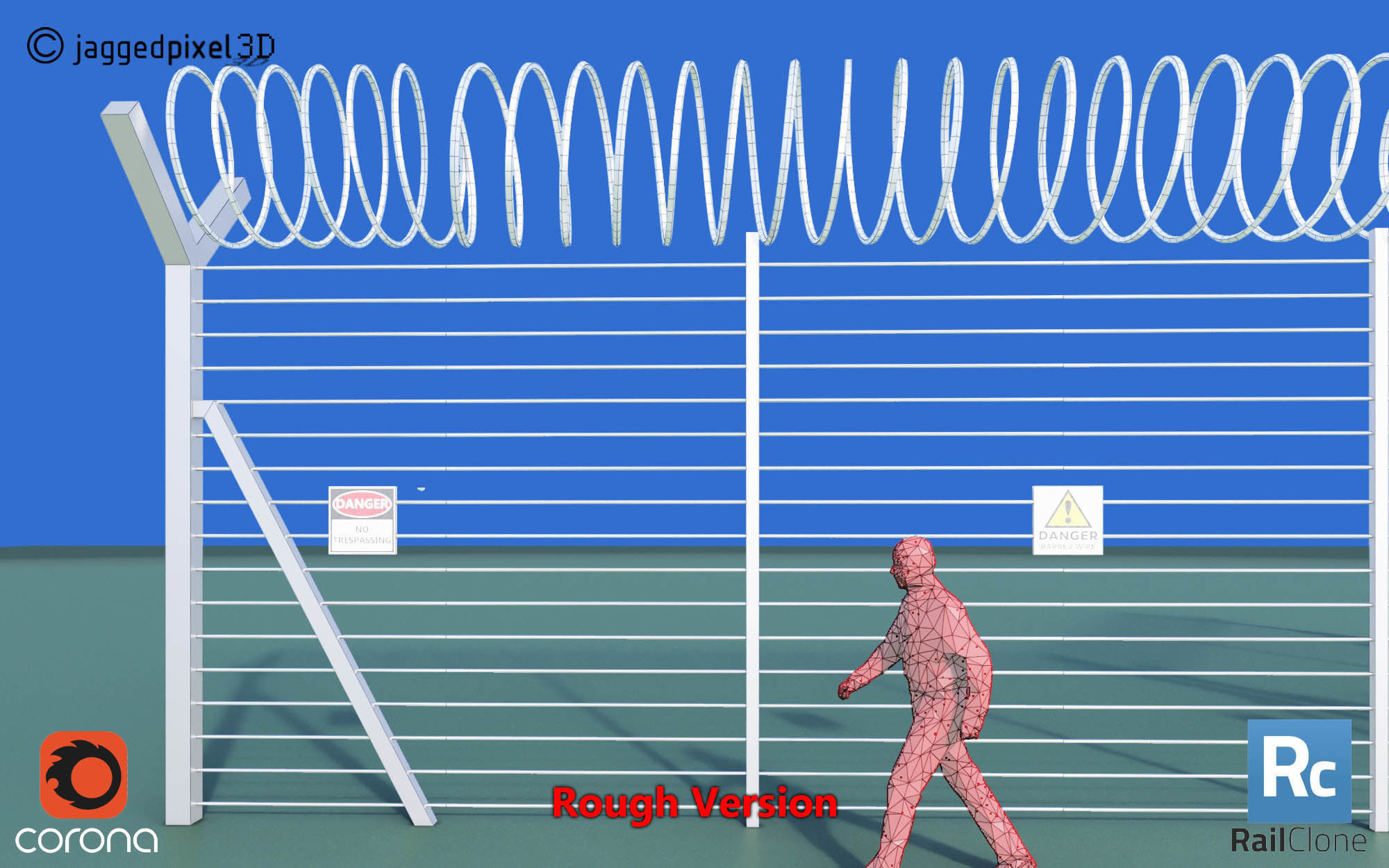 Barbed Wire Fence Railclone System - 3 types 3D model_12