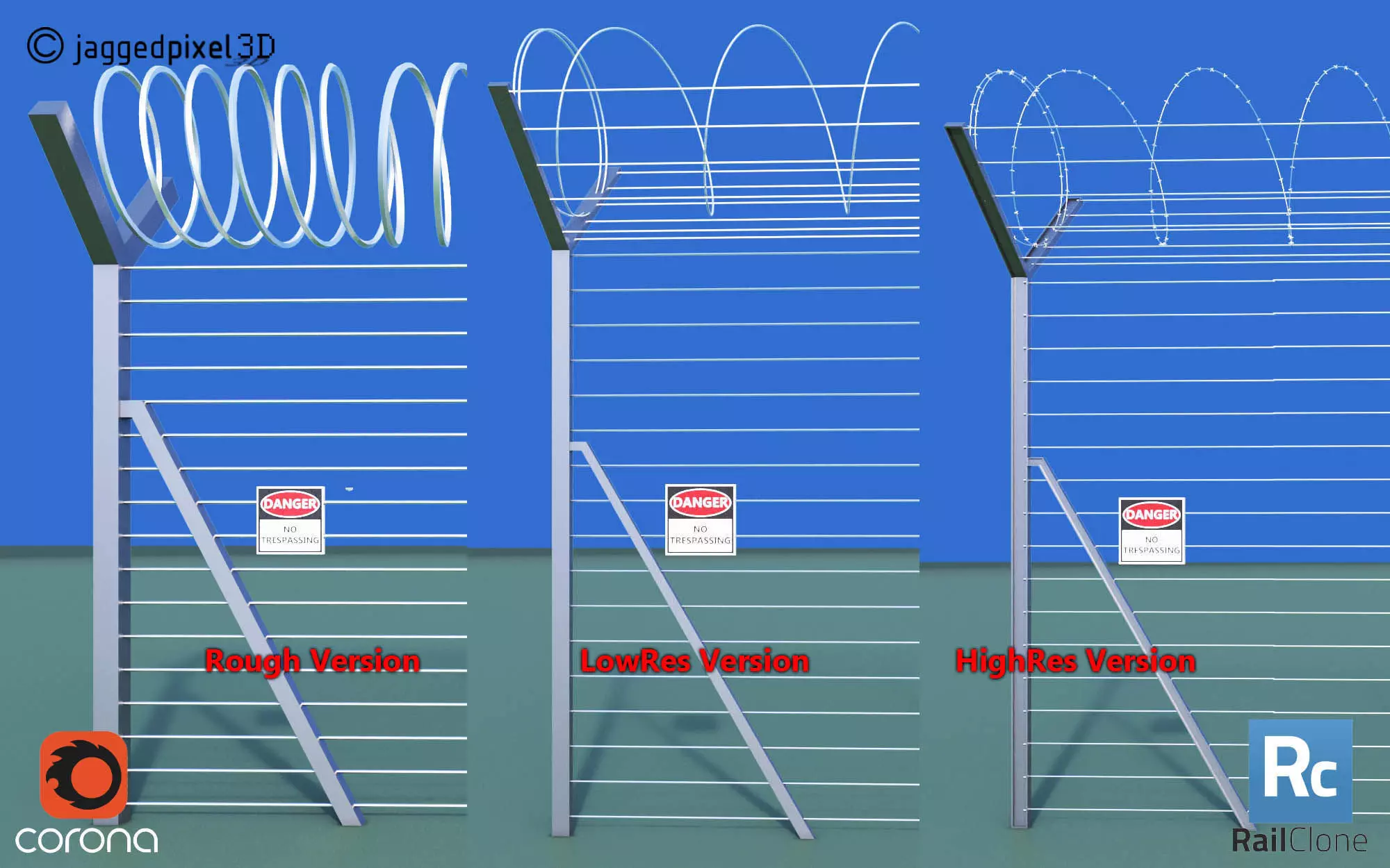 Barbed Wire Fence Railclone System - 3 types 3D model_0