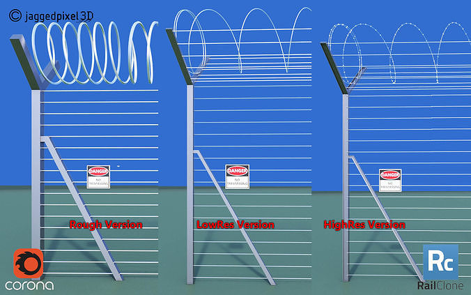 Barbed Wire Fence Railclone System - 3 types 3D model