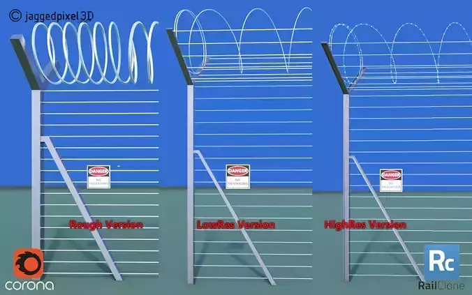 Barbed Wire Fence Railclone System - 3 types 3D model