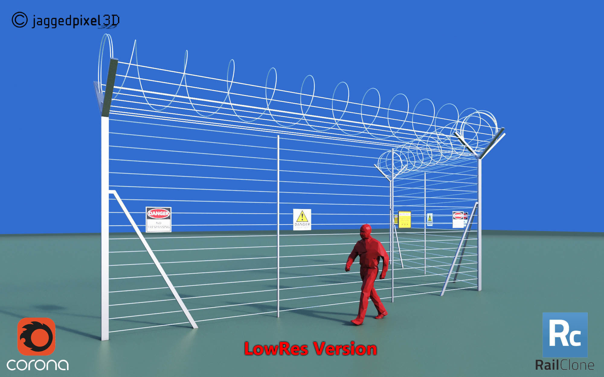 Barbed Wire Fence Railclone System - 3 types 3D model_8