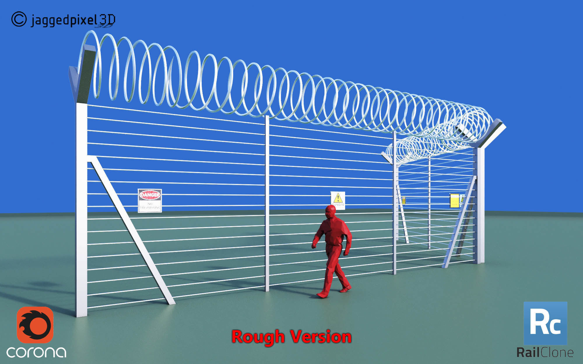 Barbed Wire Fence Railclone System - 3 types 3D model_11