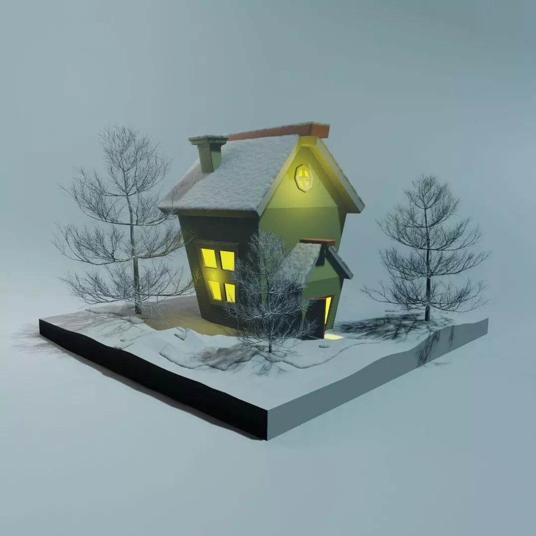 Snowy Winter House 3D model_0