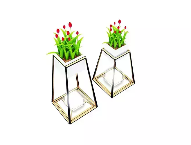 Decorative plants with gold stainless stand M 18 3D model
