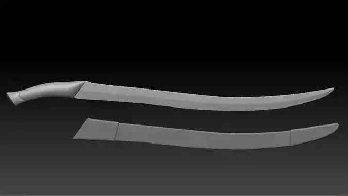 High-poly model Elf sword and scabbard
