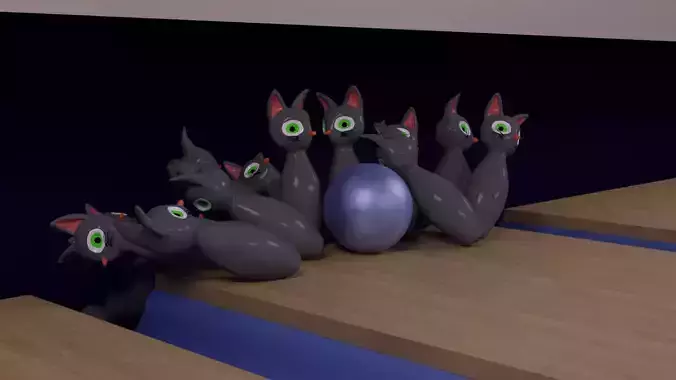 Hyper-Casual Cat bowling pins and ball Free low-poly 3D model