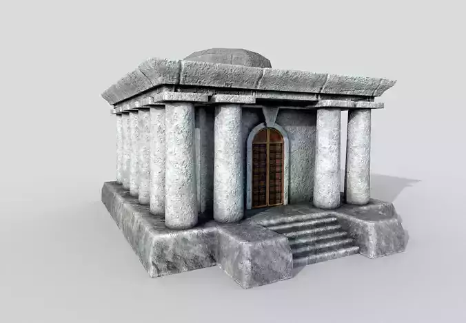 Temple stone building with pillars and door