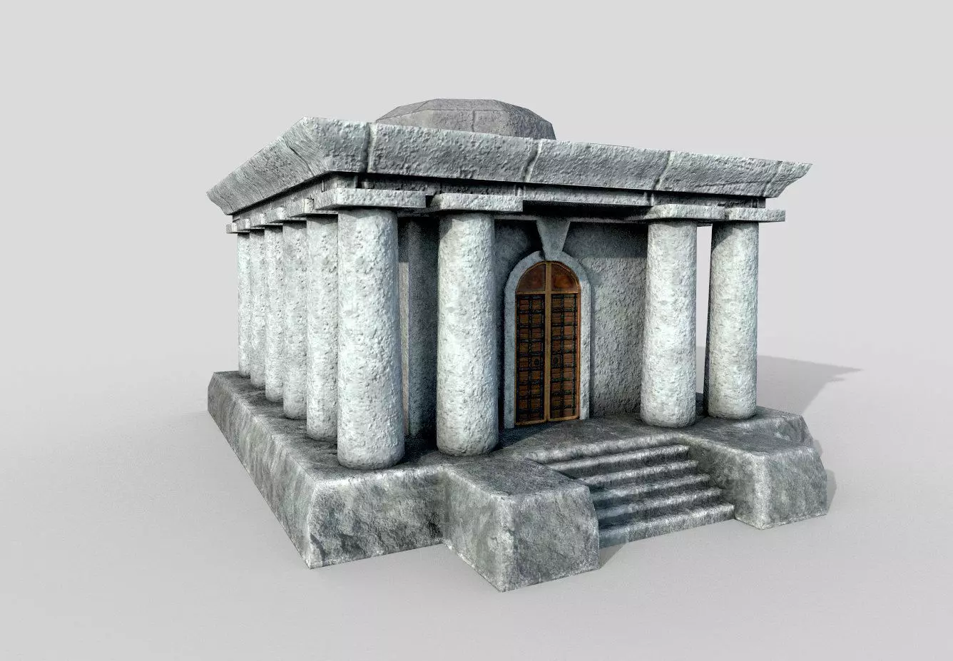 Temple stone building with pillars and door Low-poly 3D model