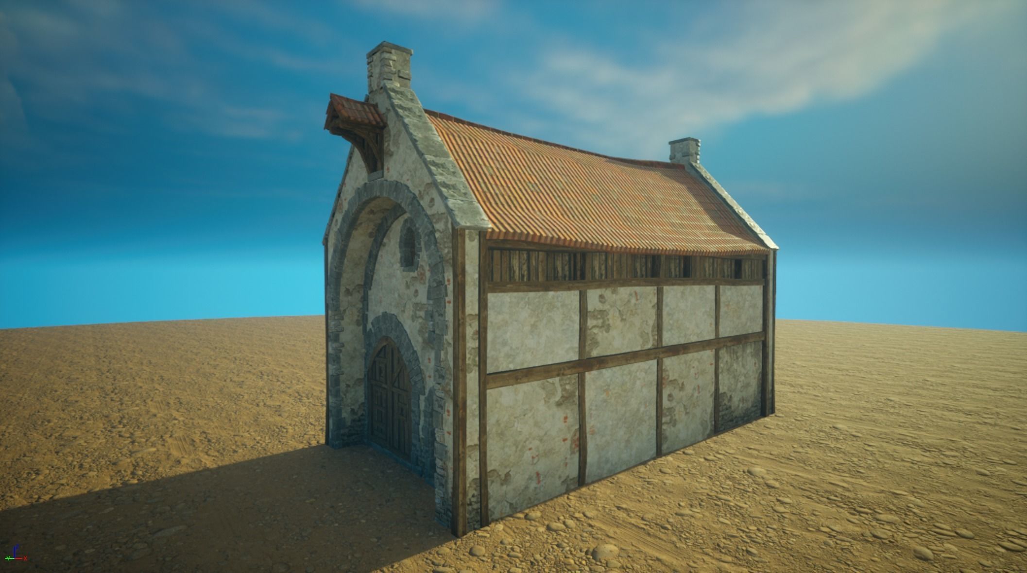 Medieval old House1-interior and exterior design Low-poly 3D model_1