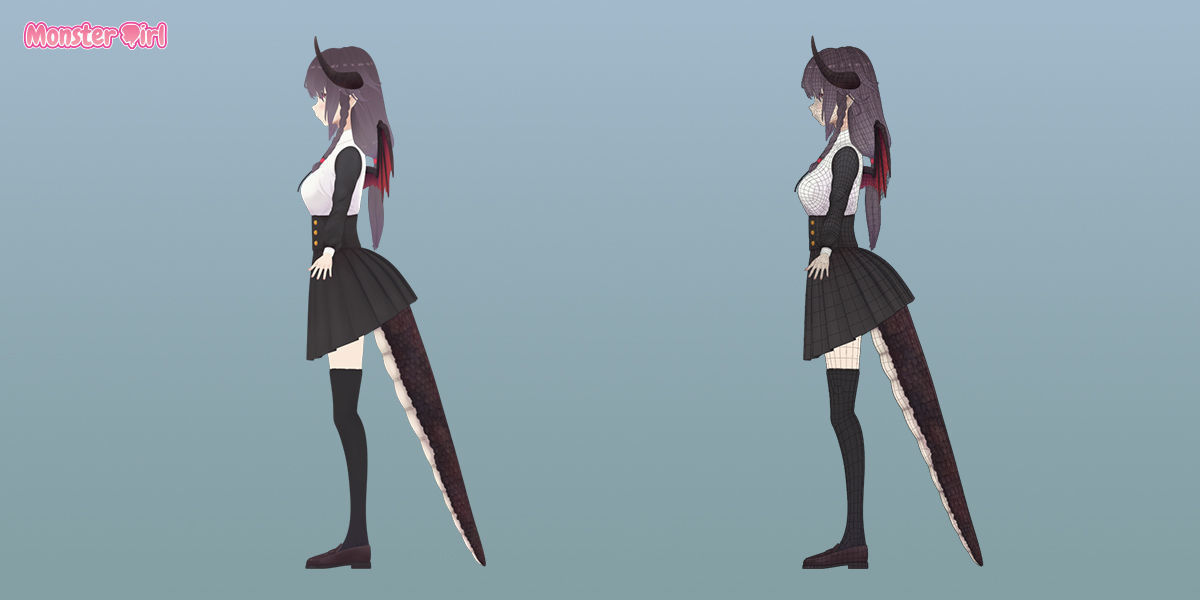 Monster Girl Dragonewt Low-poly 3D model_4