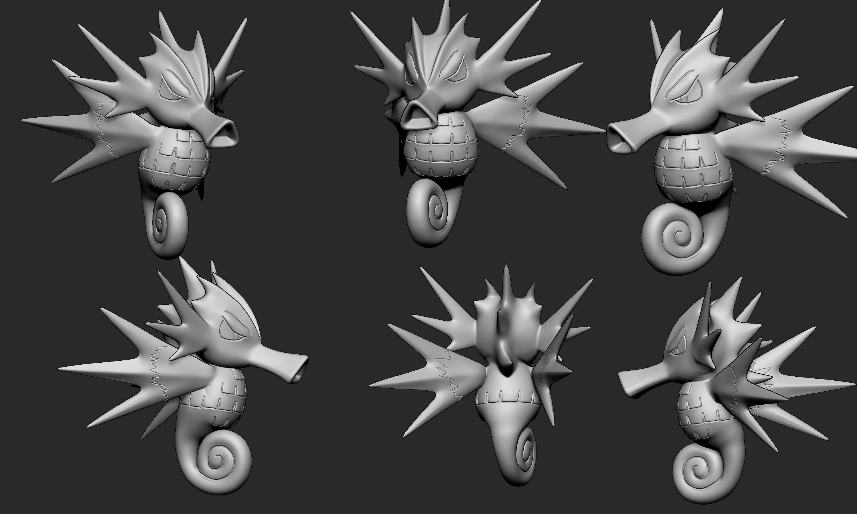 Pokemon - Horsea Seadra and Kingdra with 2 poses 3D print model_10