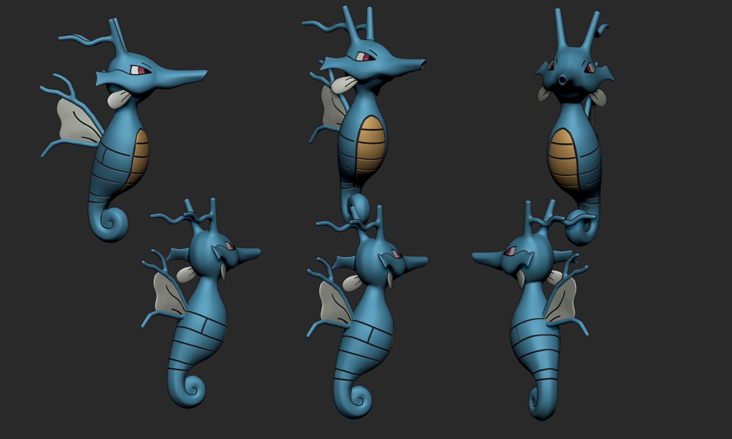 Pokemon - Horsea Seadra and Kingdra with 2 poses 3D print model_14