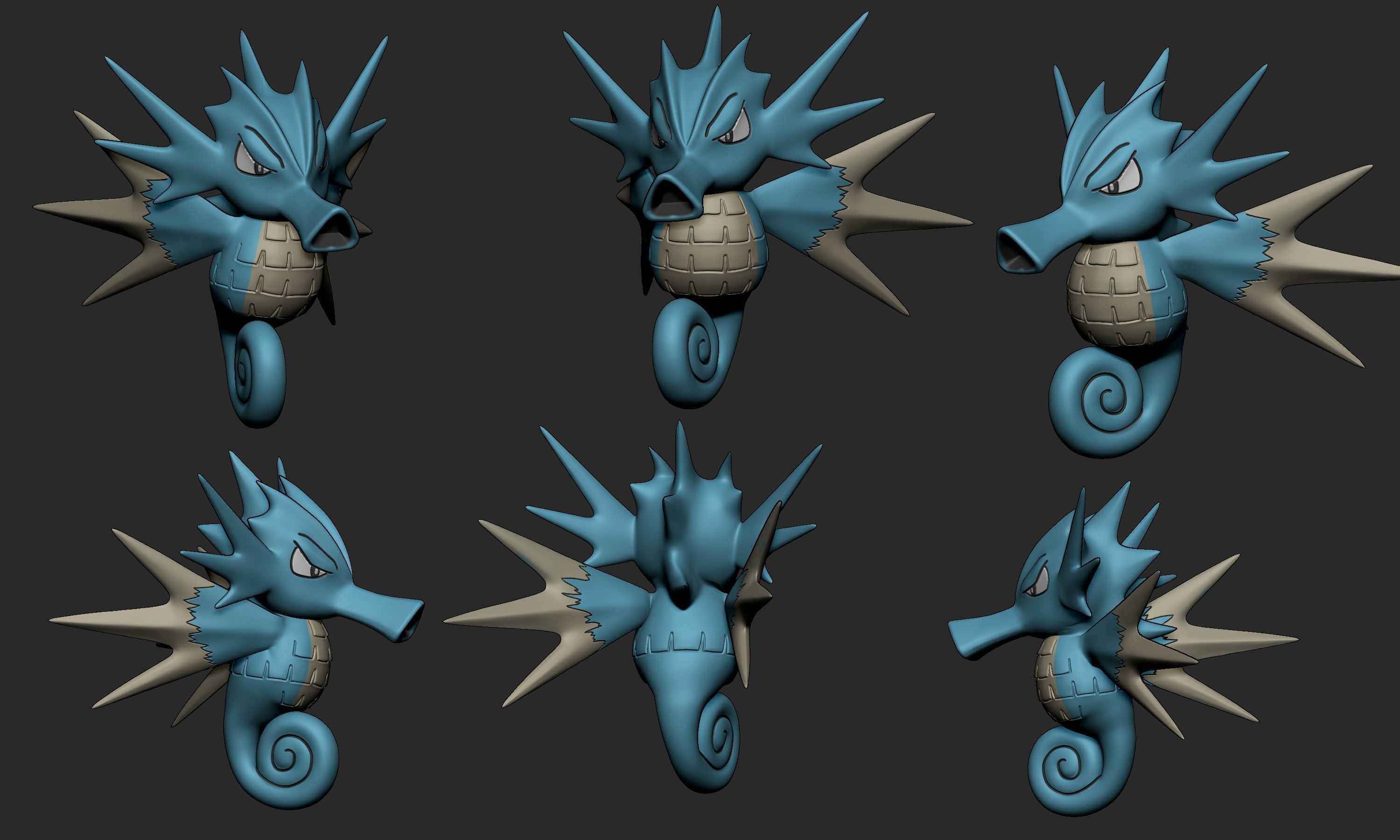 Pokemon - Horsea Seadra and Kingdra with 2 poses 3D print model_9