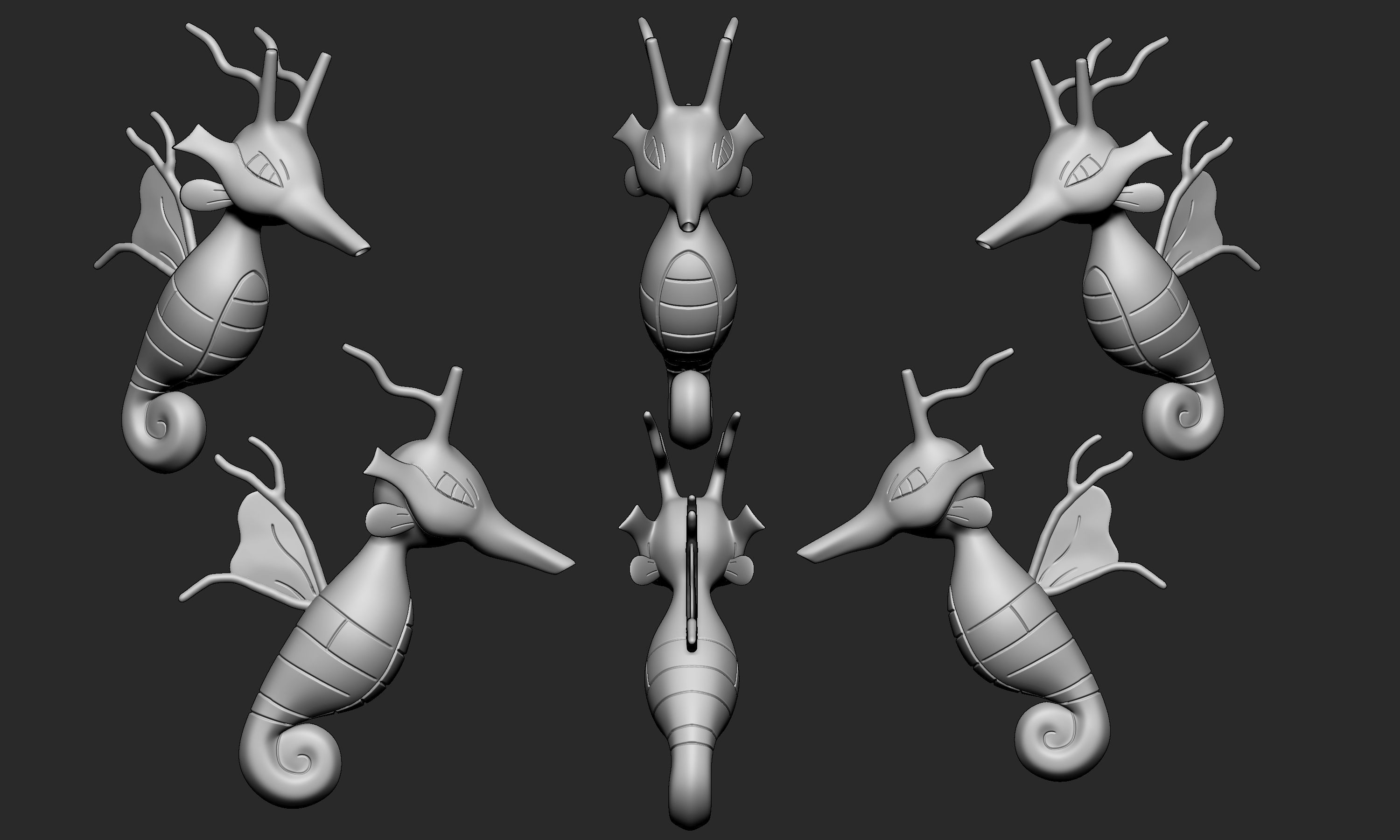Pokemon - Horsea Seadra and Kingdra with 2 poses 3D print model_13