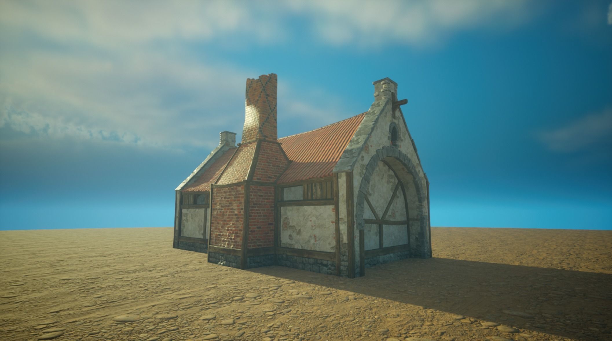 Medieval old House2-interior and exterior design Low-poly 3D model_3