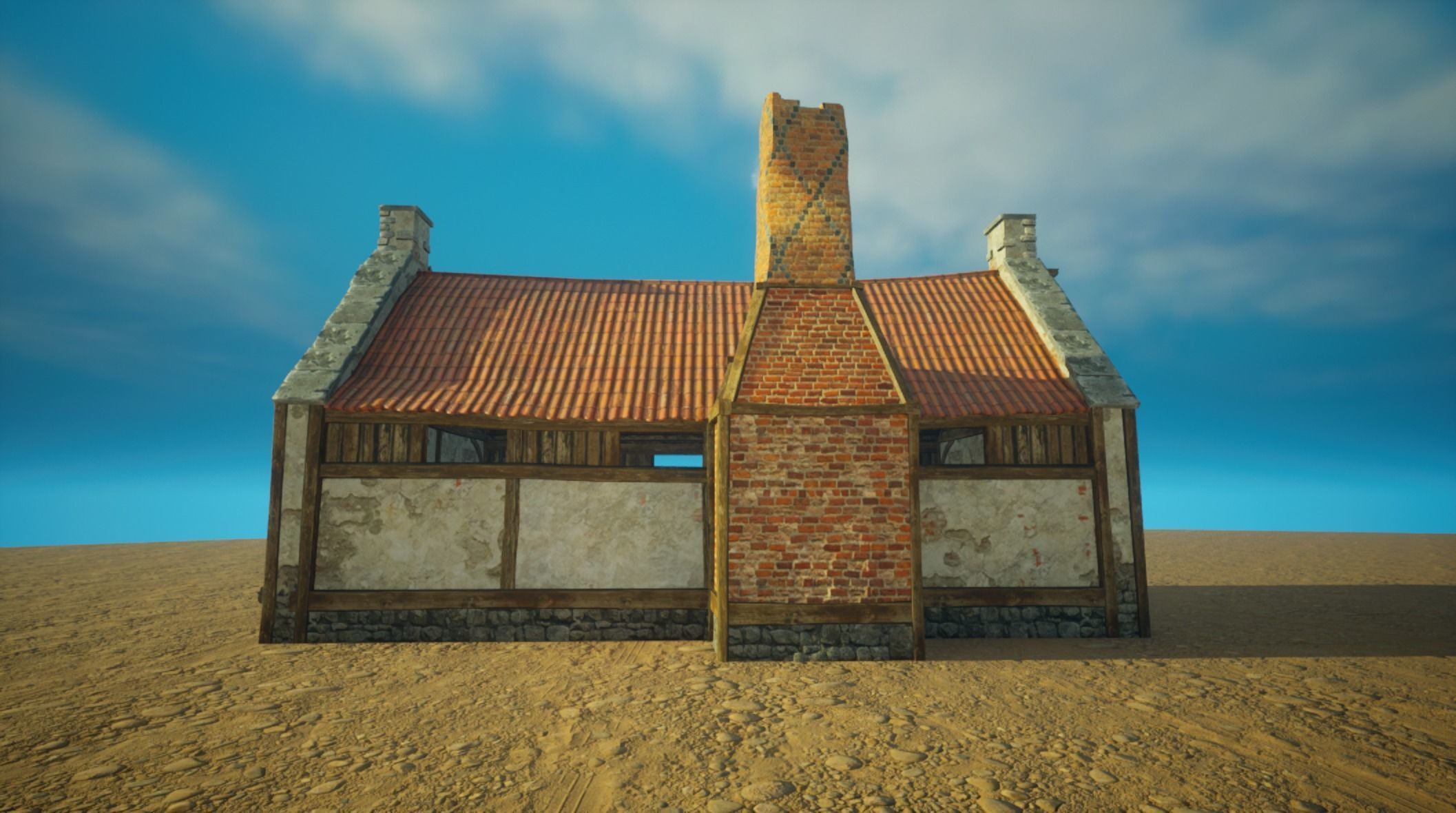 Medieval old House2-interior and exterior design Low-poly 3D model_2