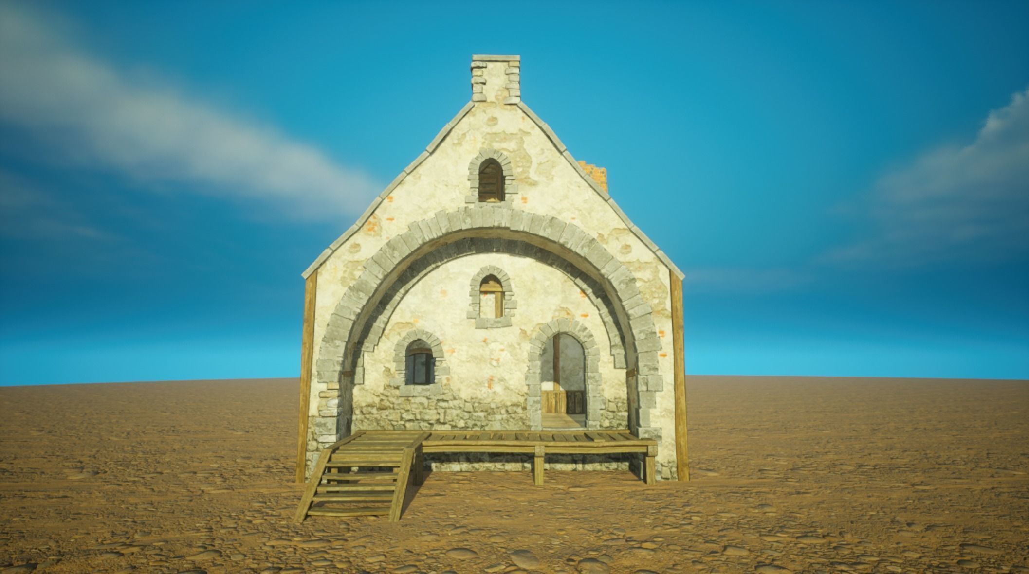 Medieval old House2-interior and exterior design Low-poly 3D model_1